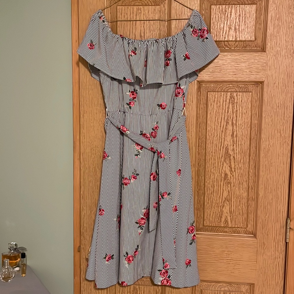 Ladies Calvin Klein stripe and embroidered dress